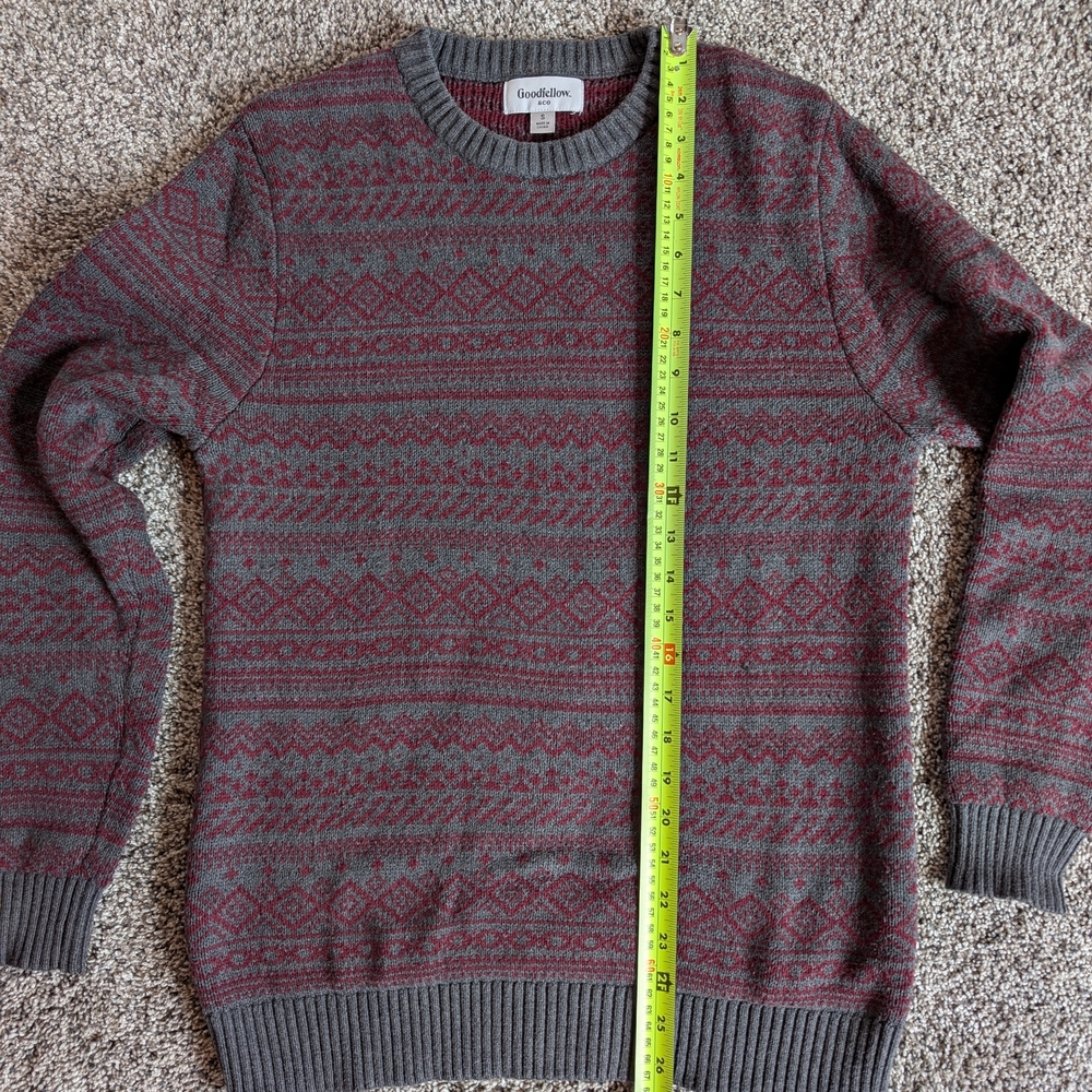 Goodfellow & Co Red and Gray Geometric Crew Neck Sweater - Picture 2 of 6